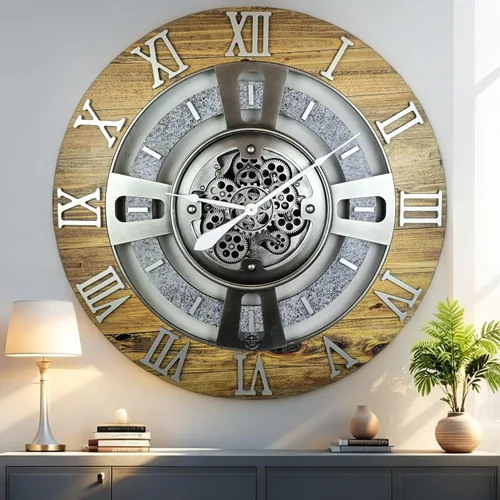 Vista 27 de ImprovingLife The Gears Reloj de pared con engranajes móviles reales línea Inglaterra (Verde Aguamarina, 24 pulgadas (60 cm))