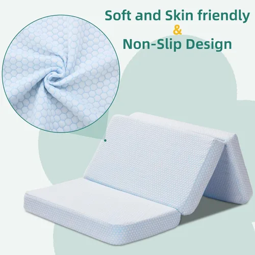 Vista 6 de Colchón de triple pliegue para jugar, 38 x 26 pulgadas, espuma viscoelástica transpirable de doble capa Portátil, bolsa de transporte incluida