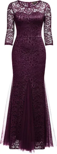 Vista 3 de Miusol Vestido largo formal de sirena con encaje floral y manga 23 para mujer