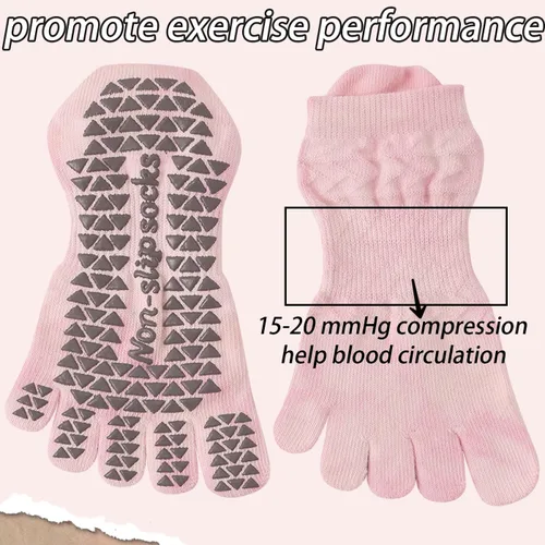 Vista 2 de CHUNFO Calcetines de agarre para mujer, calcetines de yoga para pilates, antideslizantes, teñido anudado, coloridos, de algodón, de compresión