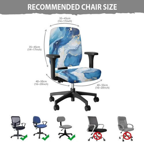Vista 6 de Funda para silla de oficina de mármol azul, funda para silla de escritorio, sin brazos, fundas para sillas de computadora, 2 piezas, tela elástica