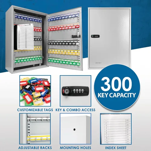 Vista 7 de BARSKA Caja ajustable de 300 llaves con cerradura de combinación, color gris