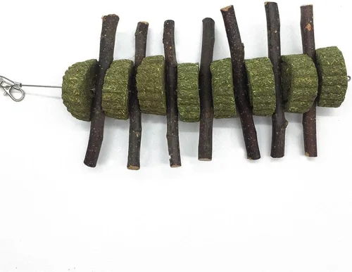 Vista 7 de Juguetes masticables de conejo para dientes, 2 unidades de palitos molares de madera de manzana orgánica con círculos de heno Timothy para conejito