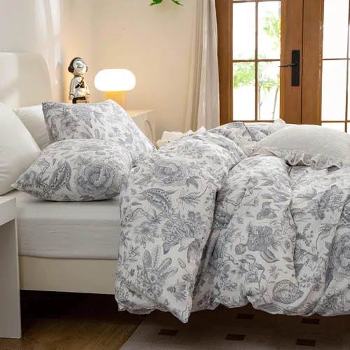 Vista 3 de Funda de edredón de algodón tamaño Twin con flores, 100% algodón suave, 3 piezas, juegos de ropa de cama florales para niñas, estilo vintage chic