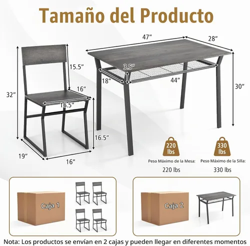 Vista 7 de Giantex Juego de mesa de comedor para 4, mesa de cocina rectangular de 47 pulgadas de largo x 28 pulgadas de ancho con 4 sillas trapezoidales, marco