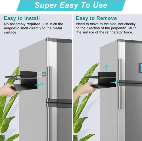 Vista 5 de Paquete de 2 especieros magnéticos de alta calidad para refrigerador, estante magnético fuerte para especias para sostener tarros, estante magnético