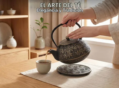 Vista 2 de Juego de 3 teteras japonesas de hierro fundido de gran capacidad de 40 onzas con salvamanteles e infusor de té de hojas sueltas, tetera de hierro