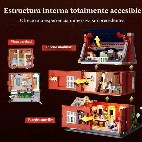 Vista 3 de LUMIBRICKS Redbrick Row House Lighting - Juego de ladrillos de construcción – Kit de exhibición de colección de modelos de construcción modular