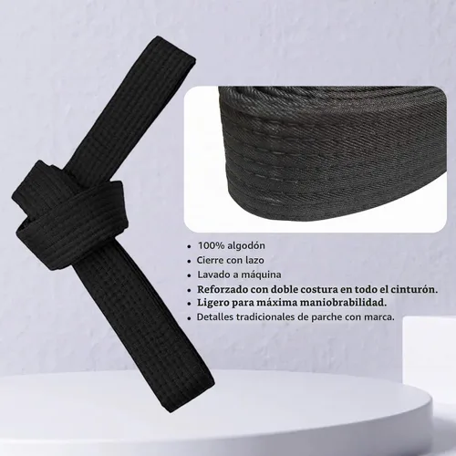 Vista 3 de Cinturón negro suave de 8.6 pies de largo para artes marciales karate taekwondo judo