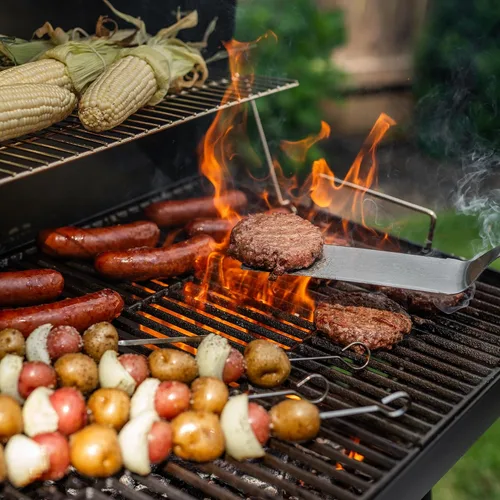 Vista 6 de Char-Griller Barrel Pro - Parrilla de carbón con combustible de carbón, bandeja de carbón ajustable, bandeja de cenizas EasyDump, área de cocción