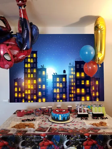 Vista 6 de Fondo de fotografía de Ciudad de superhéroes, hermoso tema de la ciudad de la luna, fondo de fondo para fiesta de cumpleaños de niños, carteles
