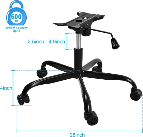 Vista 3 de Frassie Silla de juegos de oficina de repuesto con base de metal con cilindro de soporte de placa inferior, 5 ruedas (negro)