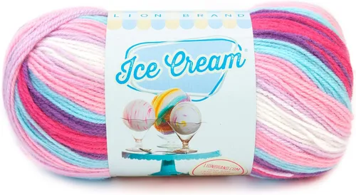 Vista 17 de Lion Brand Yarn, Hilo para Bebé Ice Cream para tejer, ganchillo y manualidades, Baseball Nut, 1 paquete, fibra acrílica colorida de peso DK