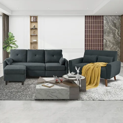 Vista 11 de Sofá Seccional Convertible, Sofá Pequeño en Forma de L de 77" de 3 Asientos con Chaise de Almacenamiento Reversible, Sofá Moderno de Tela