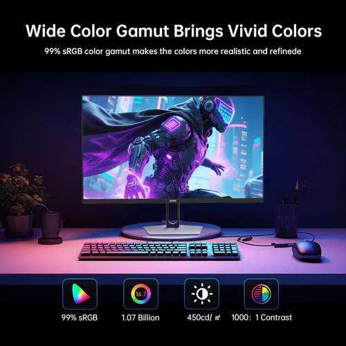 Vista 5 de KTC Monitor para juegos QHD de 27 pulgadas 220Hz, IPS rápido 2K con Blanco