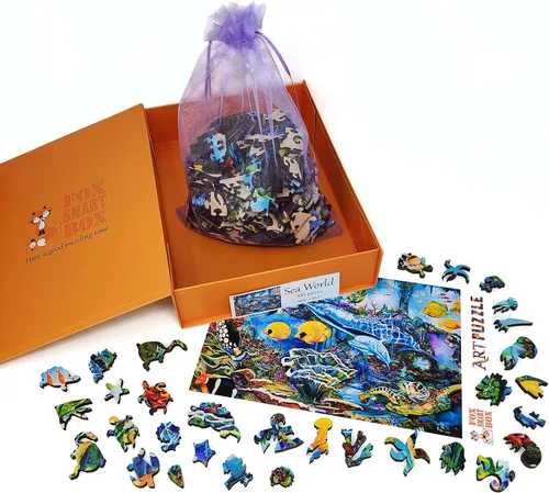 Vista 7 de Paquete de madera para adultos, piezas de forma única, fabricado en los Estados Unidos por FoxSmartBox - 333 piezas - Sea World