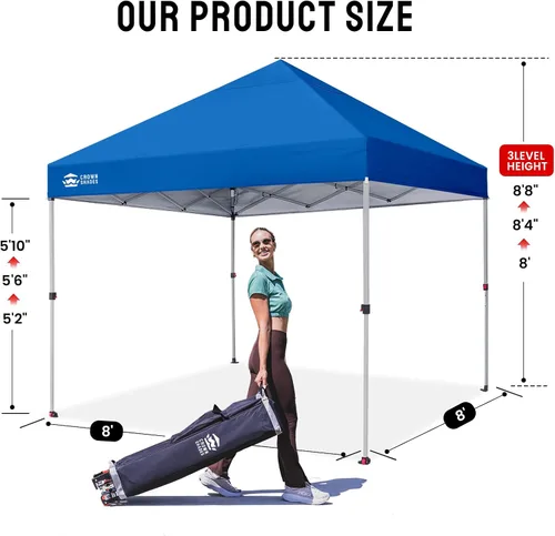 Vista 5 de CROWN SHADES Toldo desplegable de 8 x 8 pulgadas, tienda de campaña de playa con instalación CenterLok de un empuje, parasol fácil para exteriores