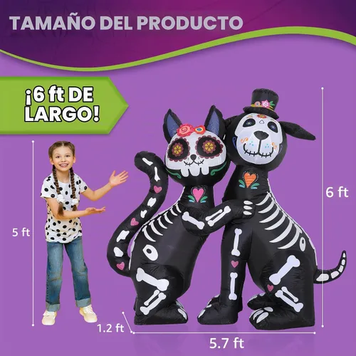 Vista 2 de ZPISF - Esqueleto inflable de Halloween de 6 pies, gato y perro negro Gato y perro de 6 pies