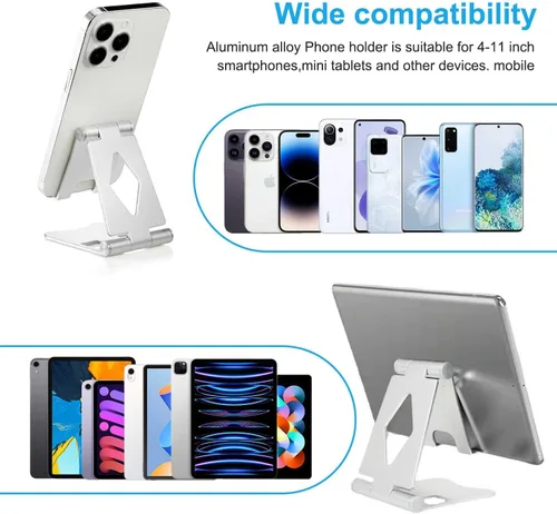 Vista 6 de Soporte ajustable de aluminio para teléfono celular para escritorio, compatible con iPhone 14, 13, 12, 11 Pro Max, Samsung, Huawei y todos