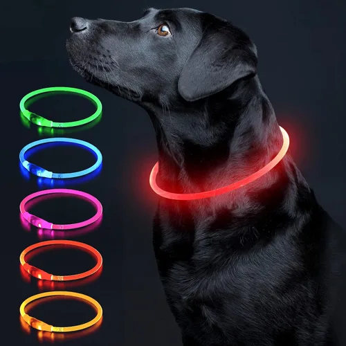 Vista 11 de Colaseeme Collar de perro con luz LED, 1 unidad recargable por USB, TPU brillante, luz de seguridad para perros pequeños, medianos y grandes, no Azul
