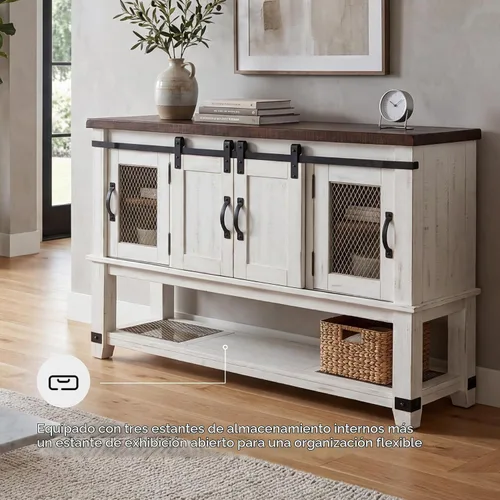 Vista 5 de Signature Design by Ashley Valebeck - Servidor de comedor de estilo granja o gabinete de aparador, blanco y marrón