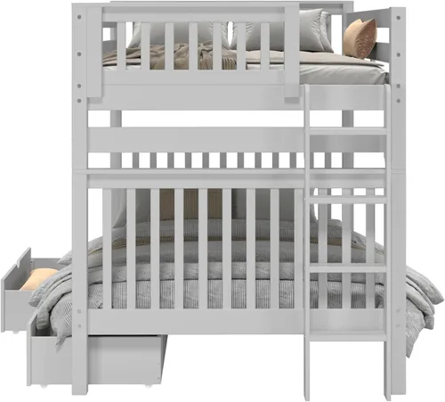 Vista 8 de Bedz King Literas de estilo misión matrimonial sobre tamaño matrimonial con escalera lateral y 2 cajones debajo de la cama, color gris