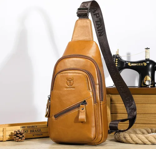 Vista 72 de LUKZIJAES Bolso bandolera de cuero genuino para hombre
