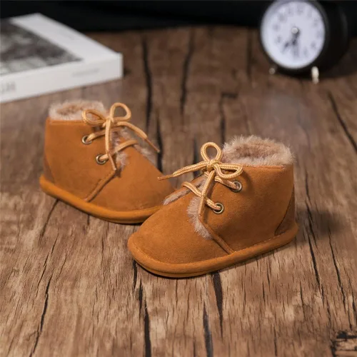 Vista 3 de Miamooi Botas de invierno para bebés, niños y niñas, para recién nacidos, cálidas, de forro polar, antideslizantes, con cordones, zapatos