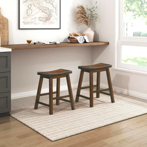 Vista 2 de Lexicon Saddleback - Juego de 2 taburetes de cocina de madera maciza, taburetes de cocina de altura para comedor, opciones de asiento de silla sin