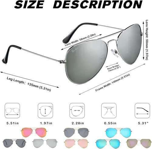Vista 3 de Pro Acme Classic Polarized Aviator Sunglasses for Women Men, Lightweight Metal Pilot Frame UV400 Protection 58MM