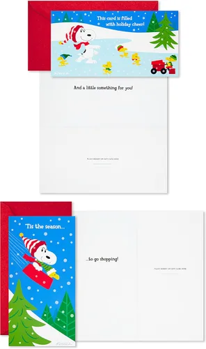 Vista 4 de Hallmark Peanuts - Juego de tarjeteros o portamonedas de Navidad, Charlie Brown y Snoopy (36 tarjetas con sobres)