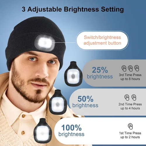 Vista 24 de Tutuko Gorro unisex con luz, gorro LED recargable por USB, sombrero LED con linterna, regalos para hombres, mujeres, papá