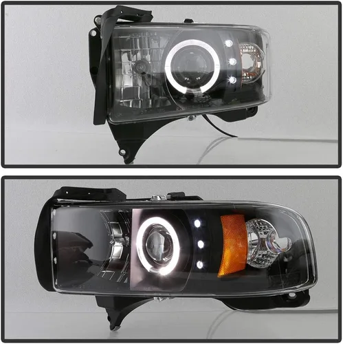 Vista 7 de ACANII - Para 1994-2001 Dodge Ram 1500 2500 3500, faros LED con anillo de halo, carcasa negra, proyector, conjunto de faros