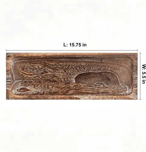 Vista 3 de Hanobe Bandeja de madera para decoración de velas: bandejas largas rústicas de madera rectangular para decoración de granja estrecha para comedor