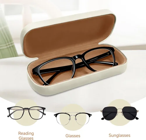 Vista 4 de Estuche para gafas de sol, funda rígida de piel sintética para gafas de sol, Beige