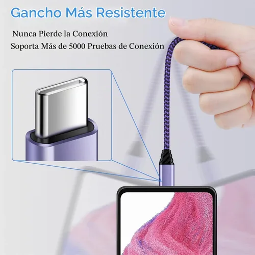 Vista 4 de Cable USB C tipo C para Android Auto, cable de transferencia de datos USB de carga rápida para Samsung Galaxy S25