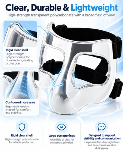 Vista 9 de Nose Guard for Broken Nose, Face Shield Mask for Soccer and Basketball Polycarbonate, Adjustable Straps, 2 Cushion Pad Sets, Lightweight Face