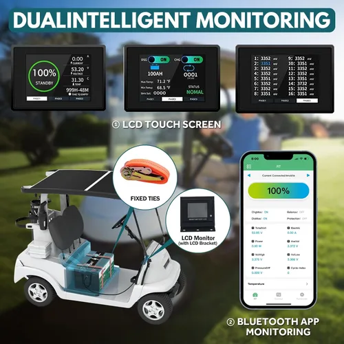 Vista 5 de Kit de conversión de batería de litio para carrito de golf de 48 V, con monitor táctil y cargador, 200 A BMS