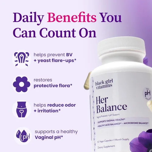 Vista 4 de Black Girl Vitamins - Probióticos vaginales Her Balance - Apoyo diario del microbioma para mujeres - 10 mil millones de UFC Lactobacillus Crispatus