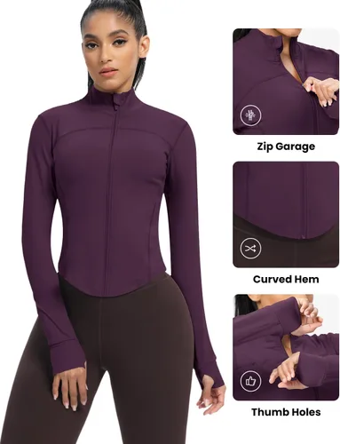 Vista 65 de AVGO Chaquetas de entrenamiento recortadas para mujer, con cremallera, ajustadas, atléticas, con agujeros para el pulgar