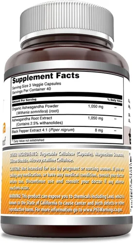 Vista 2 de Amazing Formulas - Suplemento de raíz de Ashwagandha con extracto de pimienta negra 2100 mg por porción extra fuerte 120 cápsulas vegetales