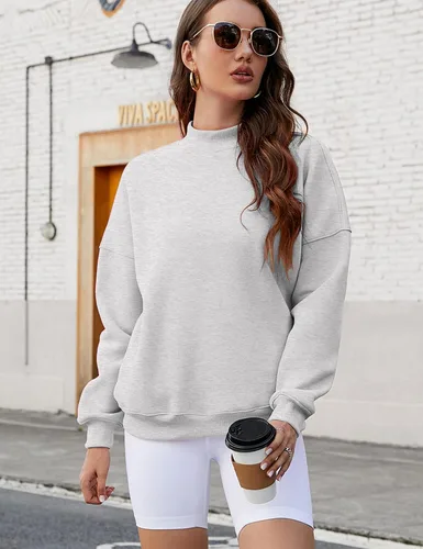 Vista 2 de Sherosa Sudadera de gran tamaño para mujer con bolsillos, cuello alto, manga larga, otoño 2023