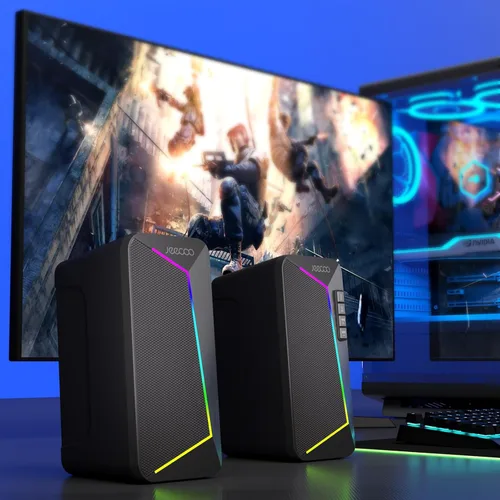 Vista 8 de Jeecoo Altavoces de computadora Bluetooth M30, altavoces RGB para juegos de PC para escritorio con sonido estéreo nítido, modos LED dinámicos