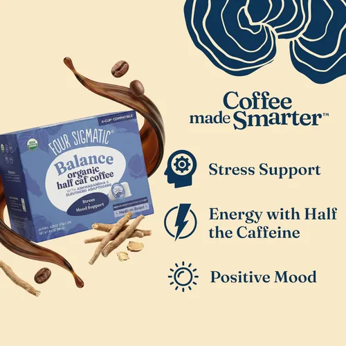 Vista 5 de Four Sigmatic Adaptogen Coffee K-Cups Café molido orgánico de tostado medio con Ashwagandha, Eleuthero, Chaga y Tulsi Apoyo inmunológico