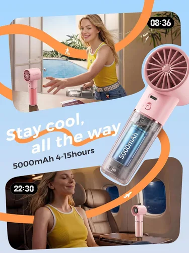 Vista 3 de Ventilador portátil de mano, mini ventilador potente recargable de Rosa