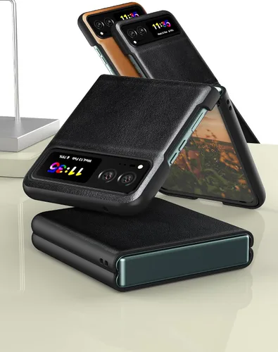 Vista 7 de Funda delgada para Motorola Razr 2023, [piel + parte trasera de policarbonato duro] [soporte de carga inalámbrica] Funda protectora ultrafina a