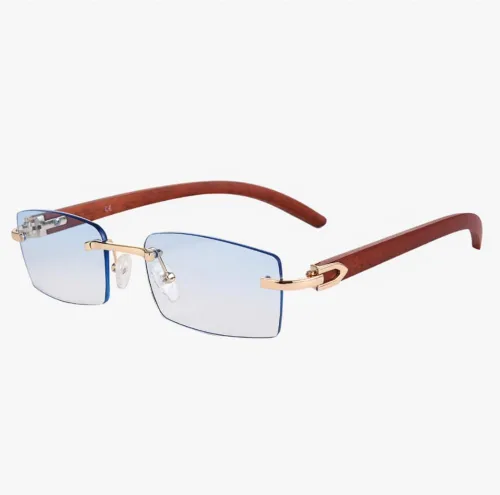 Vista 2 de Gafas de sol rectangulares con montura dorada para hombre y mujer, color azul cielo, degradado y cuadrado, estilo retro de los años 90, estilo hip