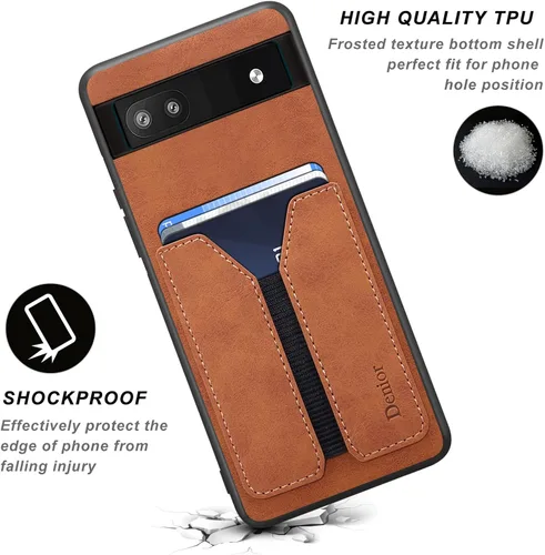 Vista 5 de Kowauri Funda tipo cartera Pixel 6A - Protector delgado de piel sintética para ranura para tarjetas, 2022, marrón