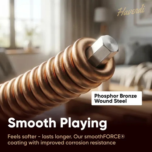 Vista 4 de HAVENDI® Cuerdas de guitarra I Cuerdas de guitarra acústica con revestimiento de bronce fosforoso I Calidad de sonido brillante I Incluye 3 púas