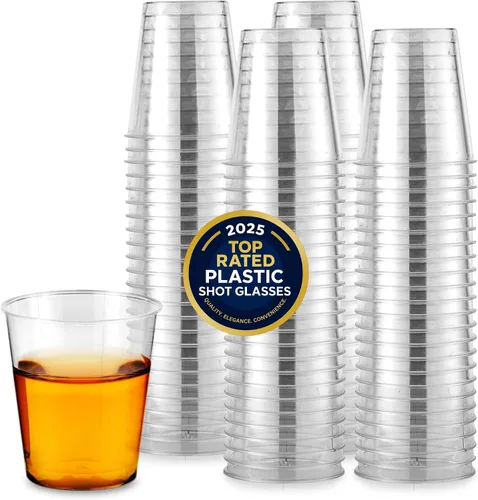 Vista 8 de Stock Your Home Paquete de 100 vasos de chupito de plástico (1 onza), vasos desechables transparentes para chupitos de gelatina, degustación